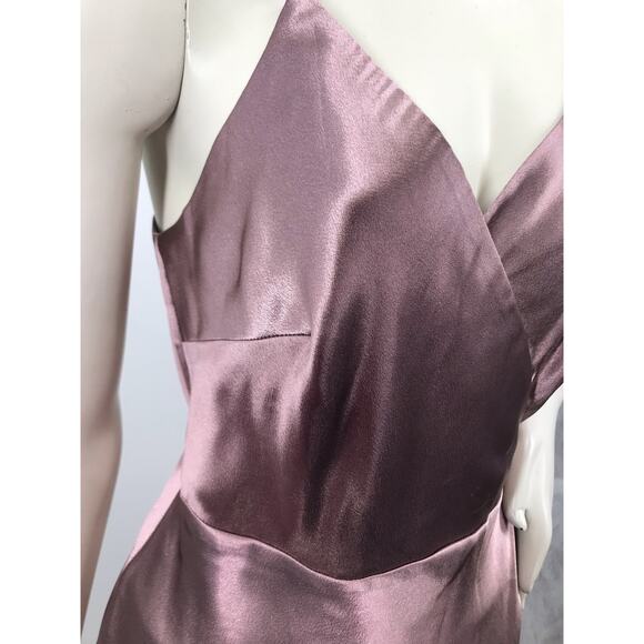 Birdy Grey Women's Dark Mauve Shiny Satin Wrap Formal Bridesmaid Dress Size M - Picture 12 of 14